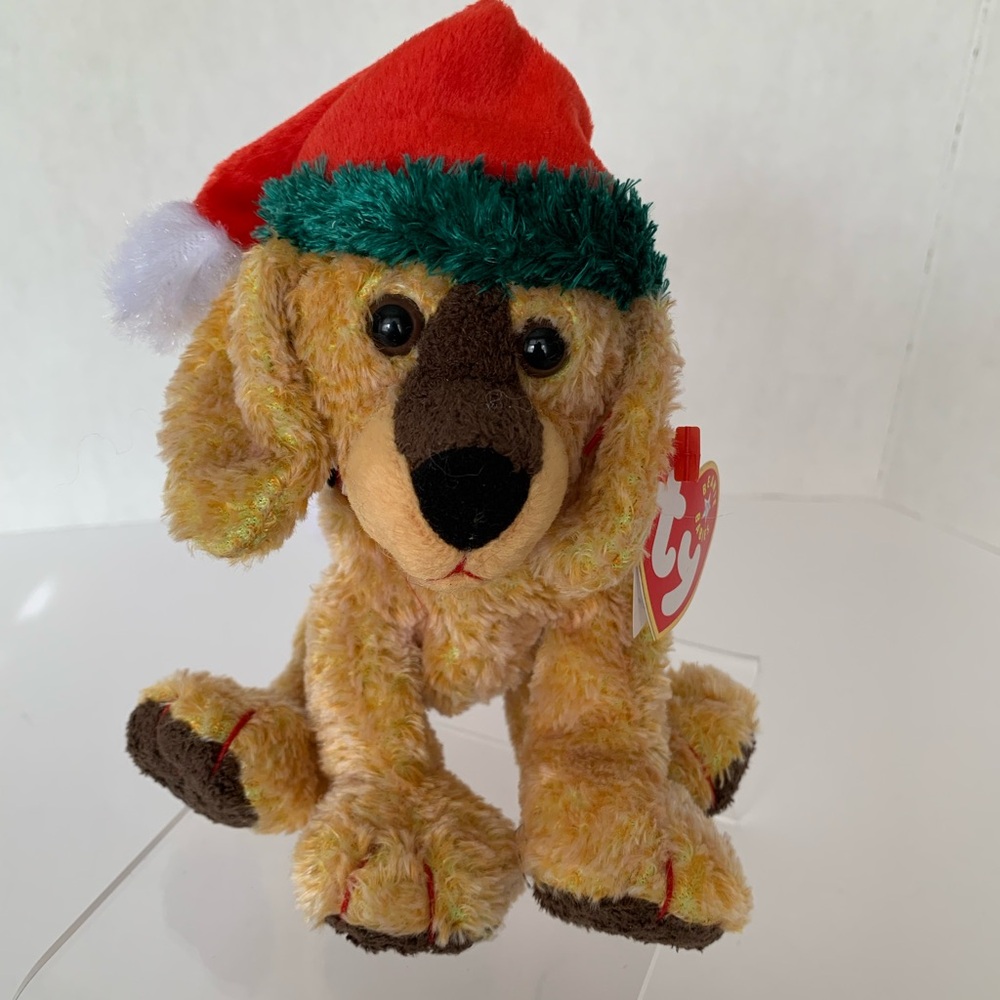 NWT Beanie Baby Ty Jinglepup 2000 Retired VTG Tan Red Green Christmas Holiday